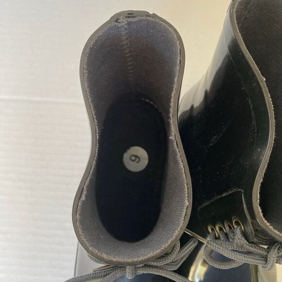 Electric Karma Boots Womens 9 Black Rain Ankle High Lace-Up Detail Pull-On - Picture 7 of 11